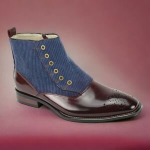 MEN'S GIOVANNI KENDRICK BURG/NAVY LEATHER DRESS BOOT WITH WOOL FELT ACCENTS.